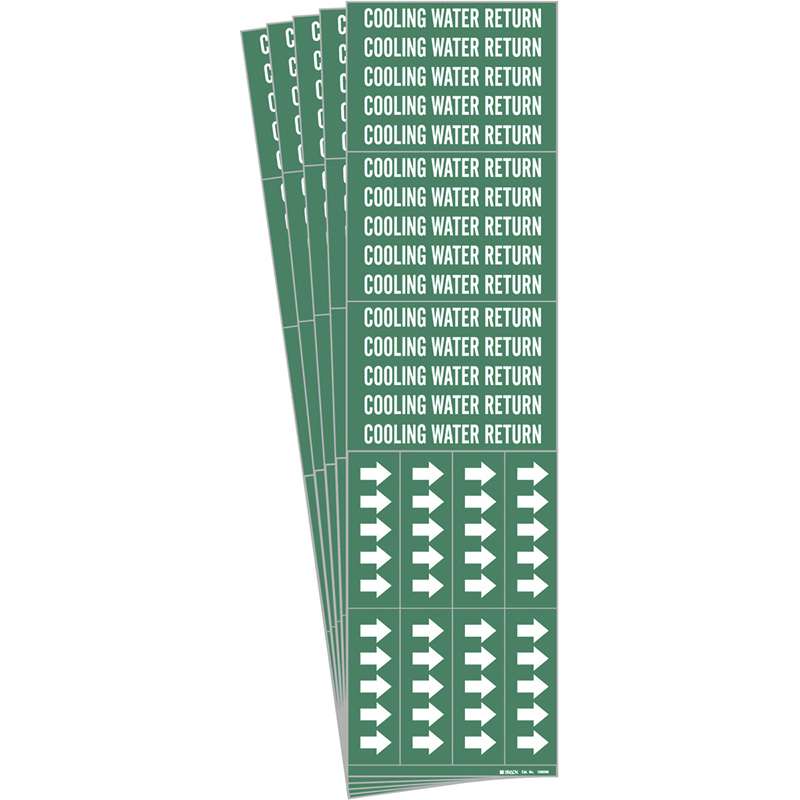 COOLING WATER RETURN Pipe Marker Sty 3C Arrows WT on GN 3 per Card, 5 PK